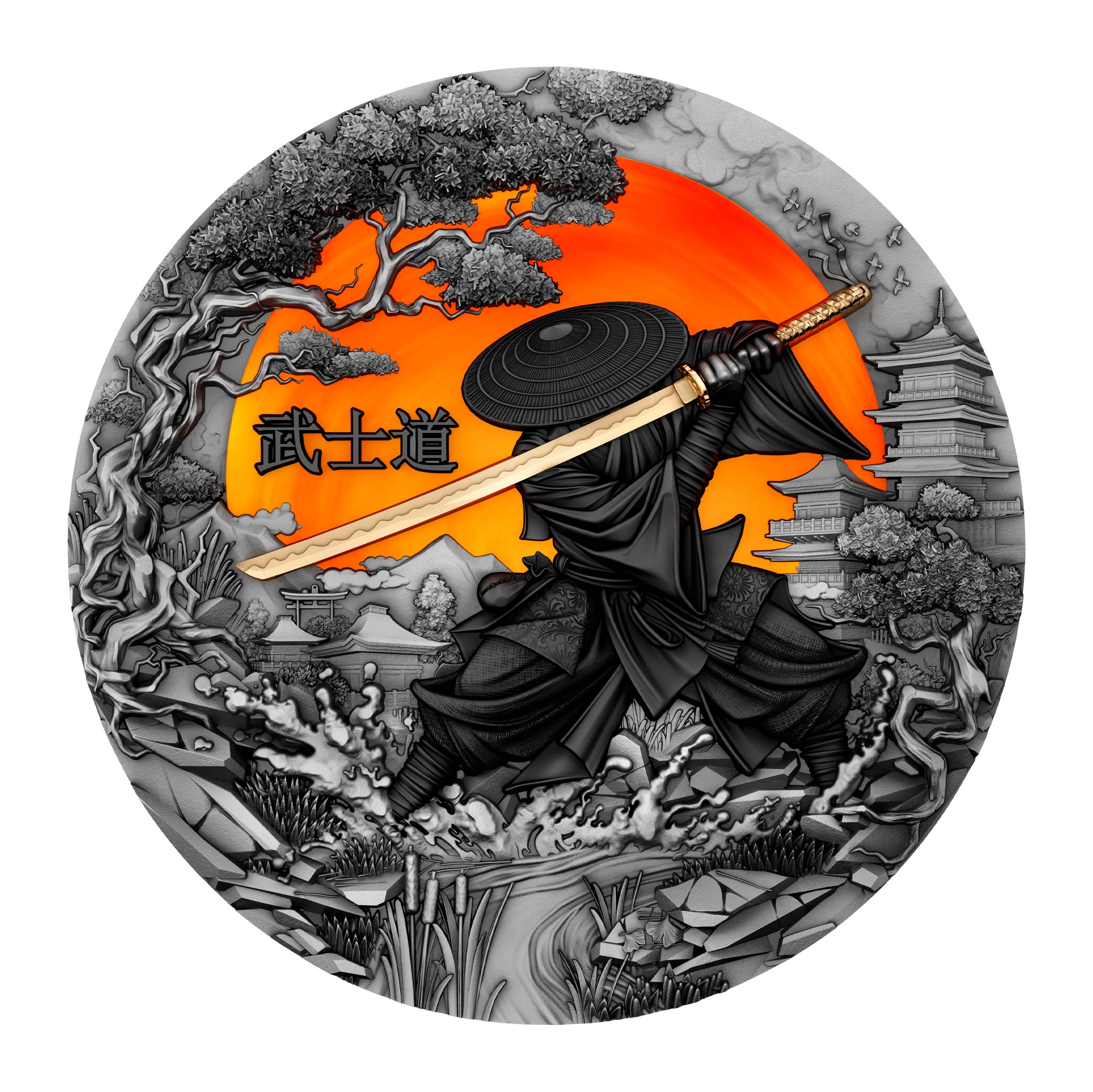 2 oz Silbermünze Bushido, Start der Serie „The Warrior’s Path“, Niue 2024 ( T&S | Auflage: 500)
