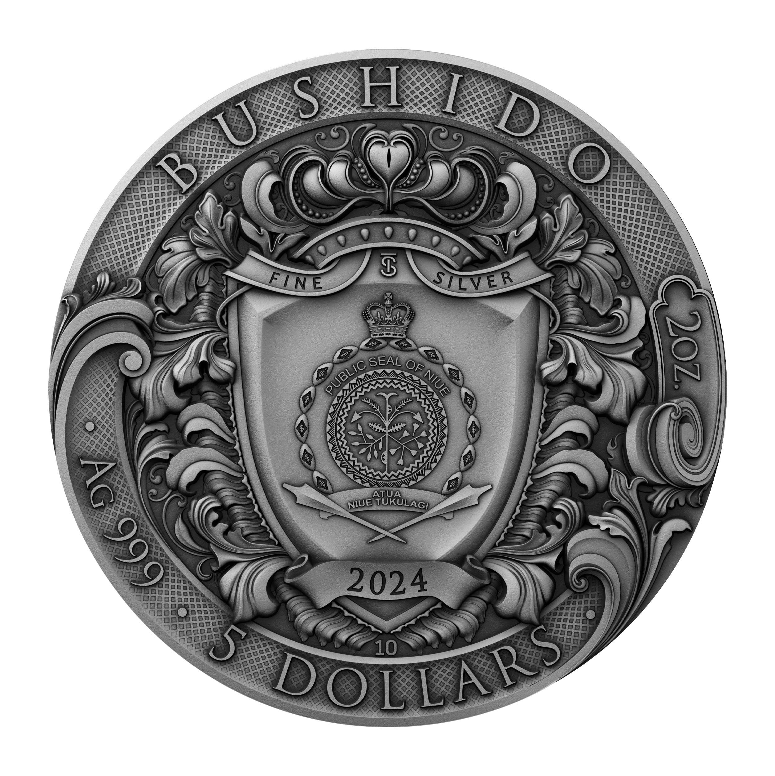 2 oz Silbermünze Bushido, Start der Serie „The Warrior’s Path“, Niue 2024 ( T&S | Auflage: 500)