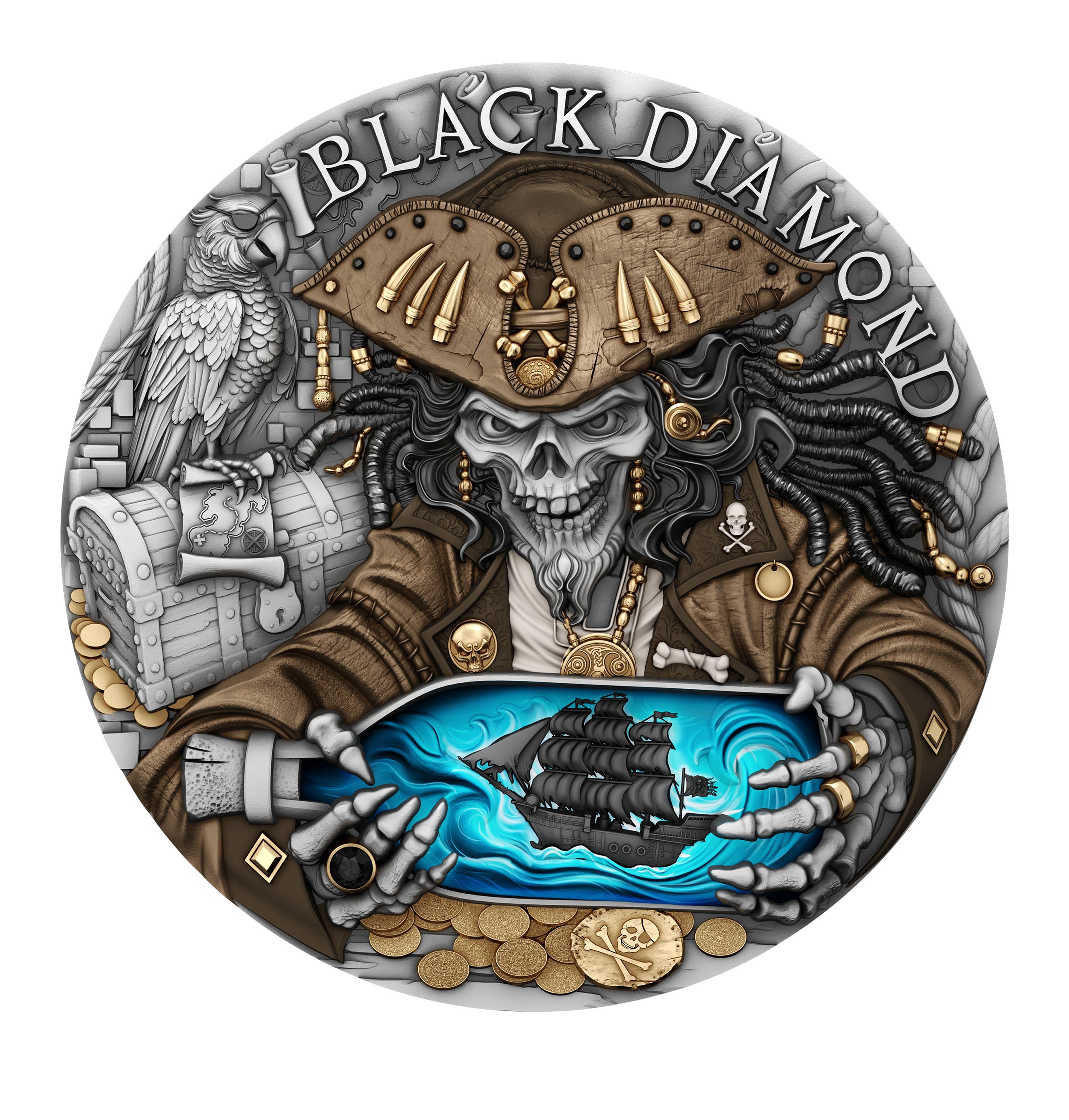 2 oz Silbermünze Black Diamond, Niue 2025 (T&S | Ultra High Relief | Auflage: 500)