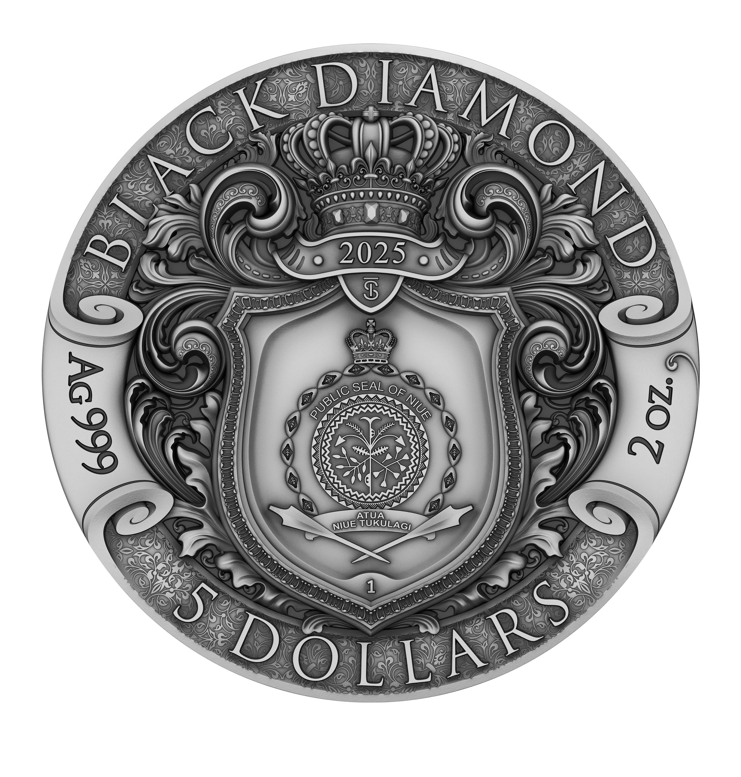 2 oz Silbermünze Black Diamond, Niue 2025 (T&S | Ultra High Relief | Auflage: 500)