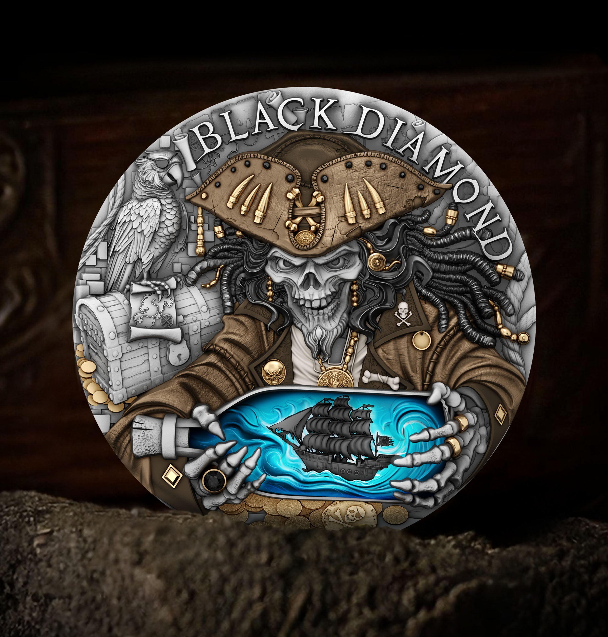 2 oz Silbermünze Black Diamond, Niue 2025 (T&S | Ultra High Relief | Auflage: 500)