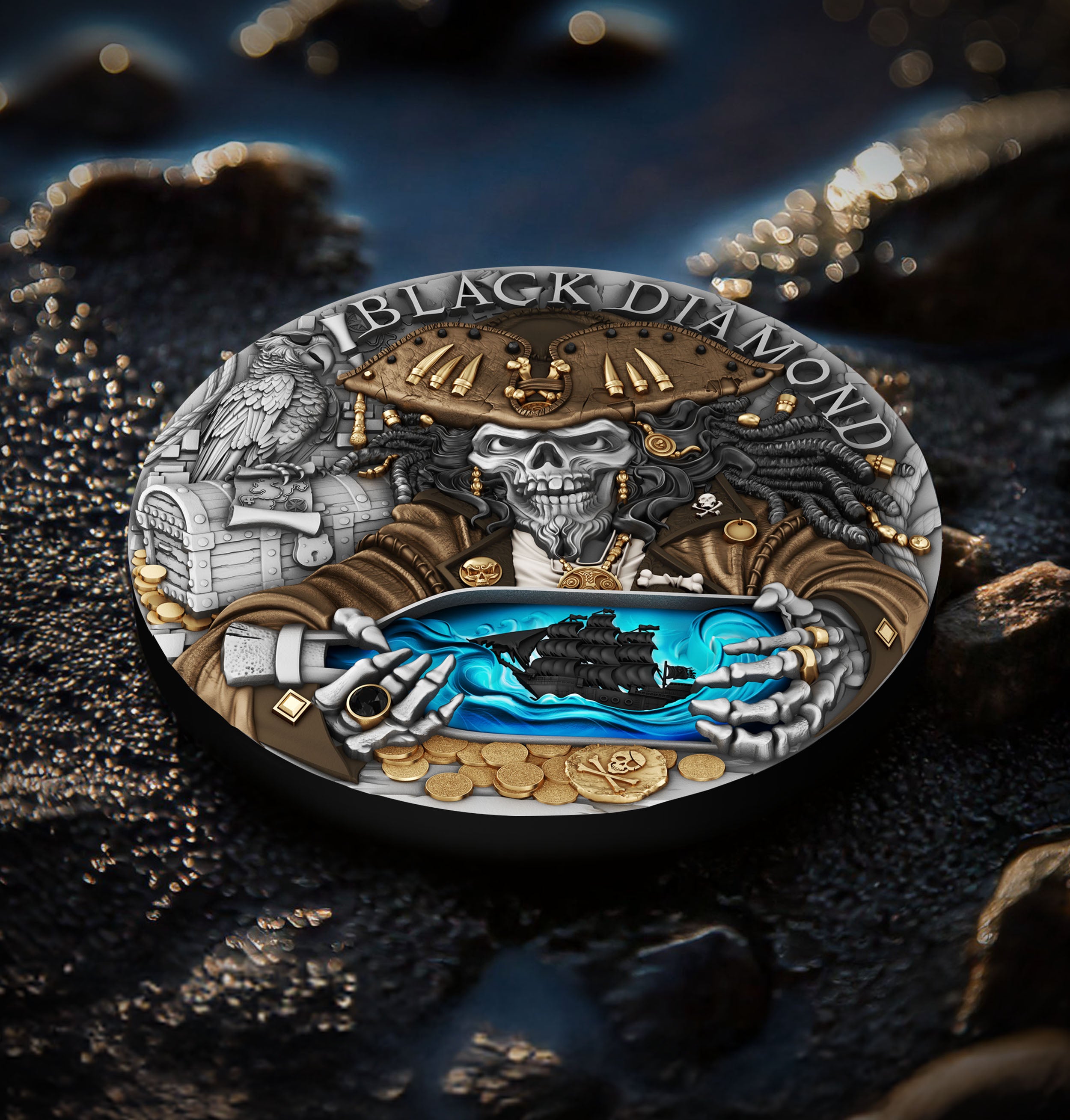 2 oz Silbermünze Black Diamond, Niue 2025 (T&S | Ultra High Relief | Auflage: 500)