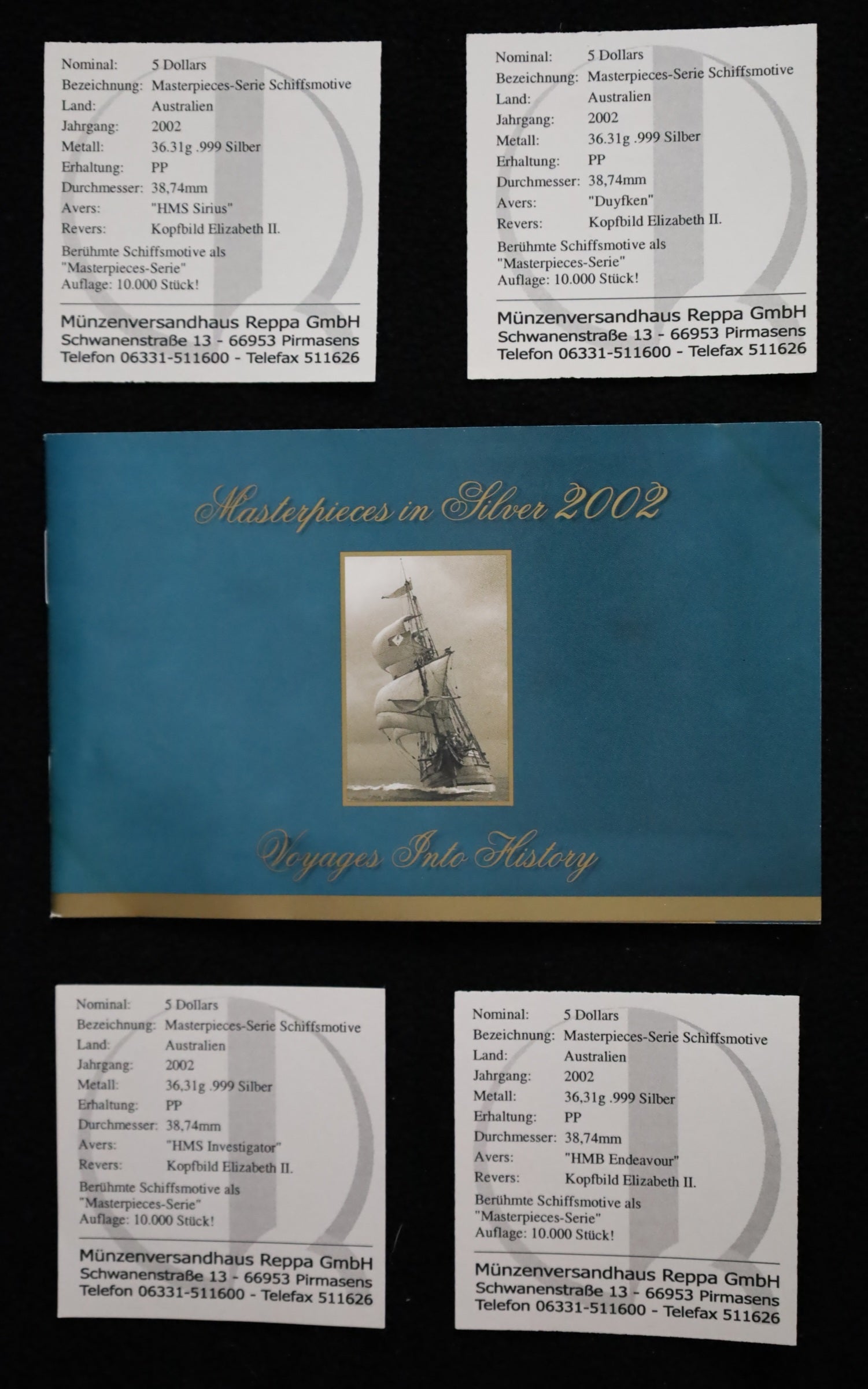 Masterpieces-Serie Schiffsmotive Set Silver 2002