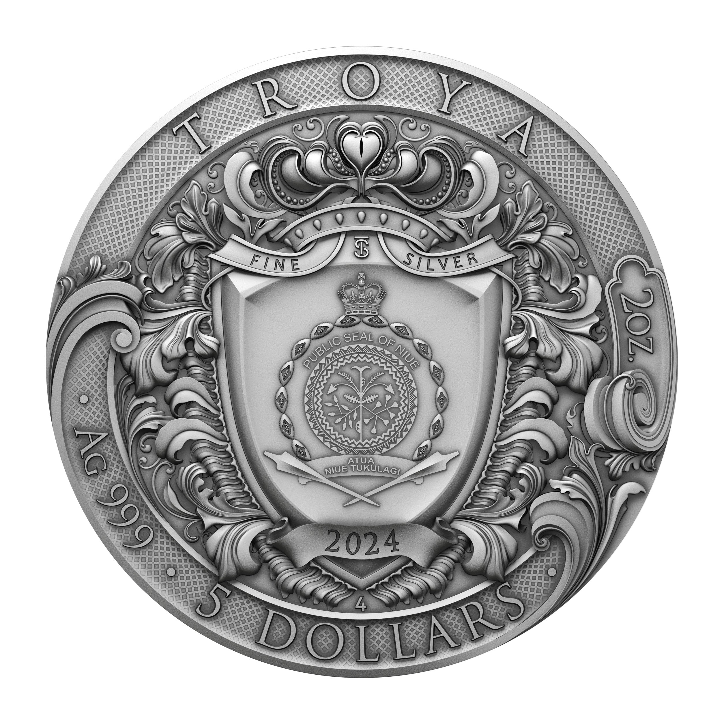 2 oz Silbermünze Troya 2024 – Niue (T&S | Auflage: 500 | .999 Feinsilber)