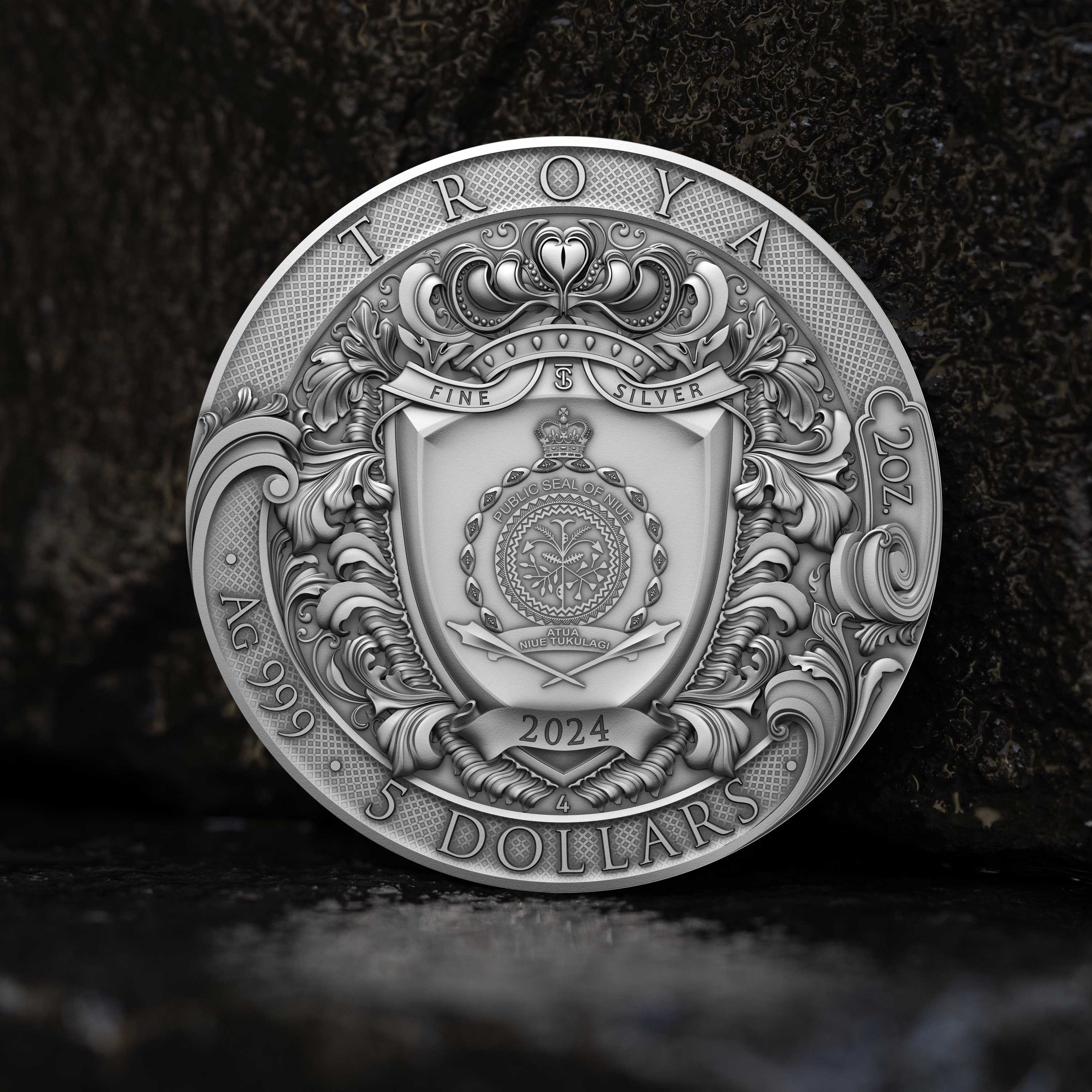 2 oz Silbermünze Troya 2024 – Niue (T&S | Auflage: 500 | .999 Feinsilber)
