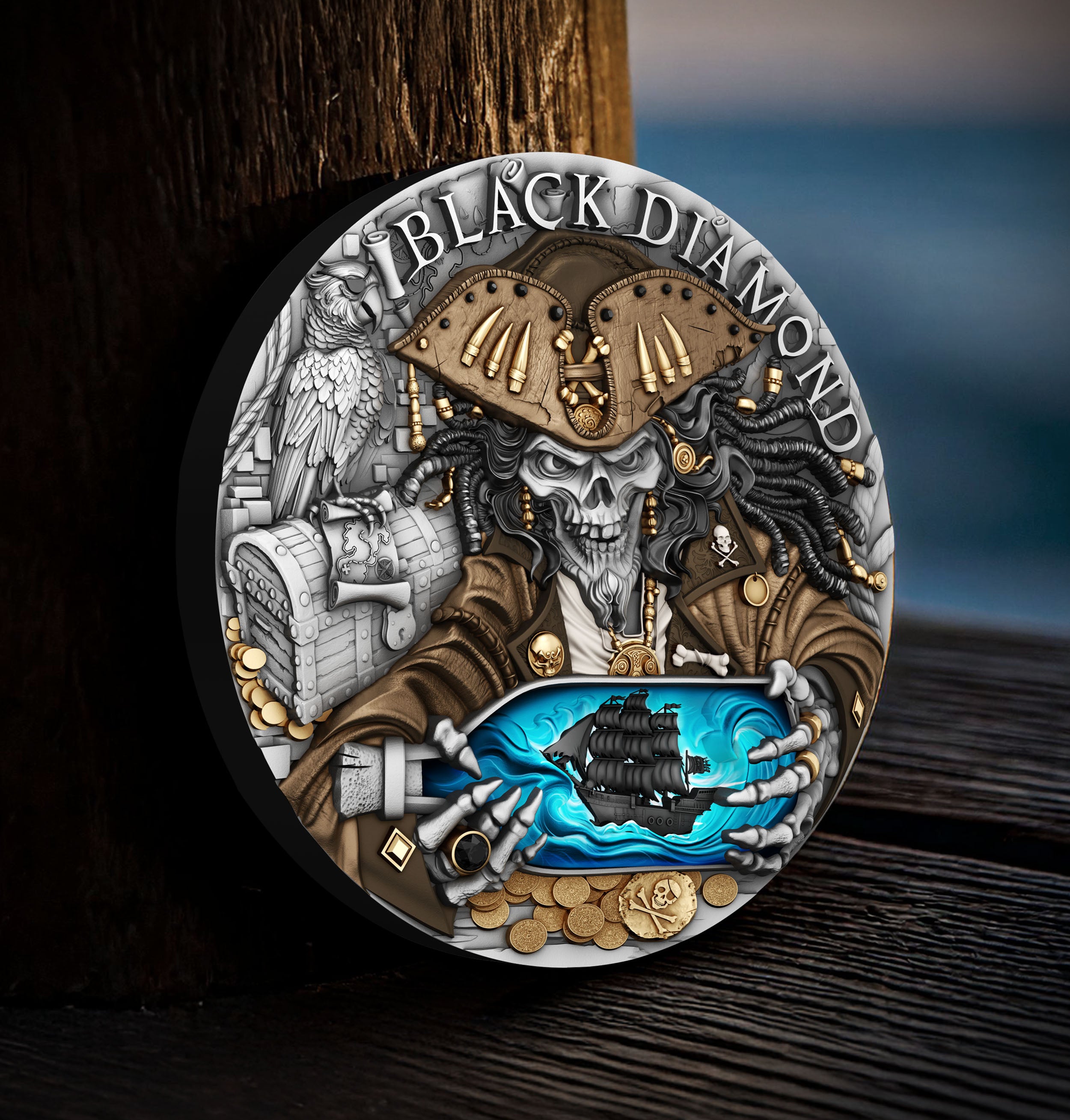 2 oz Silbermünze Black Diamond, Niue 2025 (T&S | Ultra High Relief | Auflage: 500)