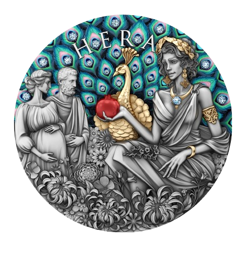 Hera – 2 oz .999 Silbermünze, Niue 2025 (T&S Coin, | Auflage: 500 | Antique Finish)