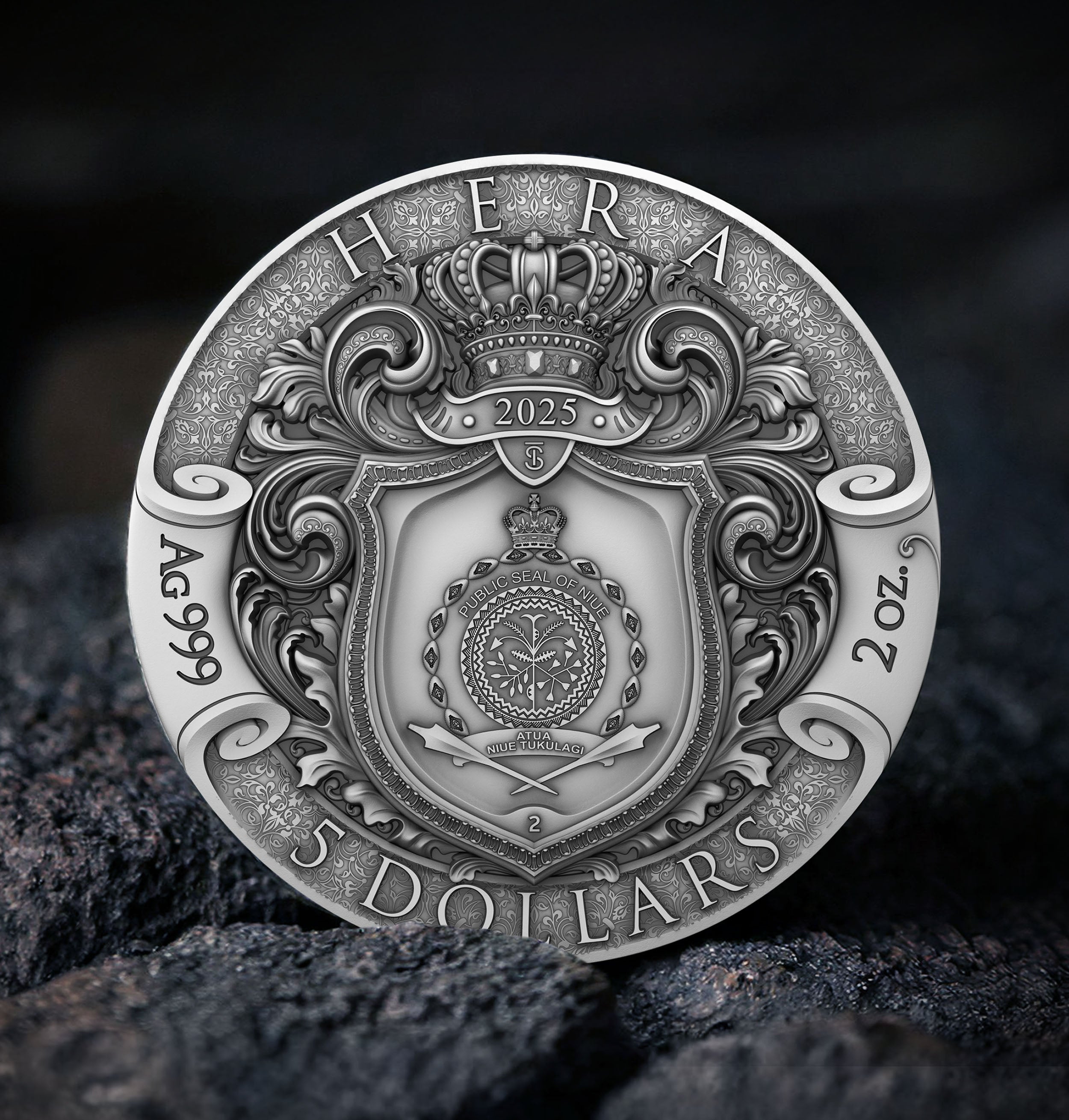 Hera – 2 oz .999 Silbermünze, Niue 2025 (T&S Coin, | Auflage: 500 | Antique Finish)