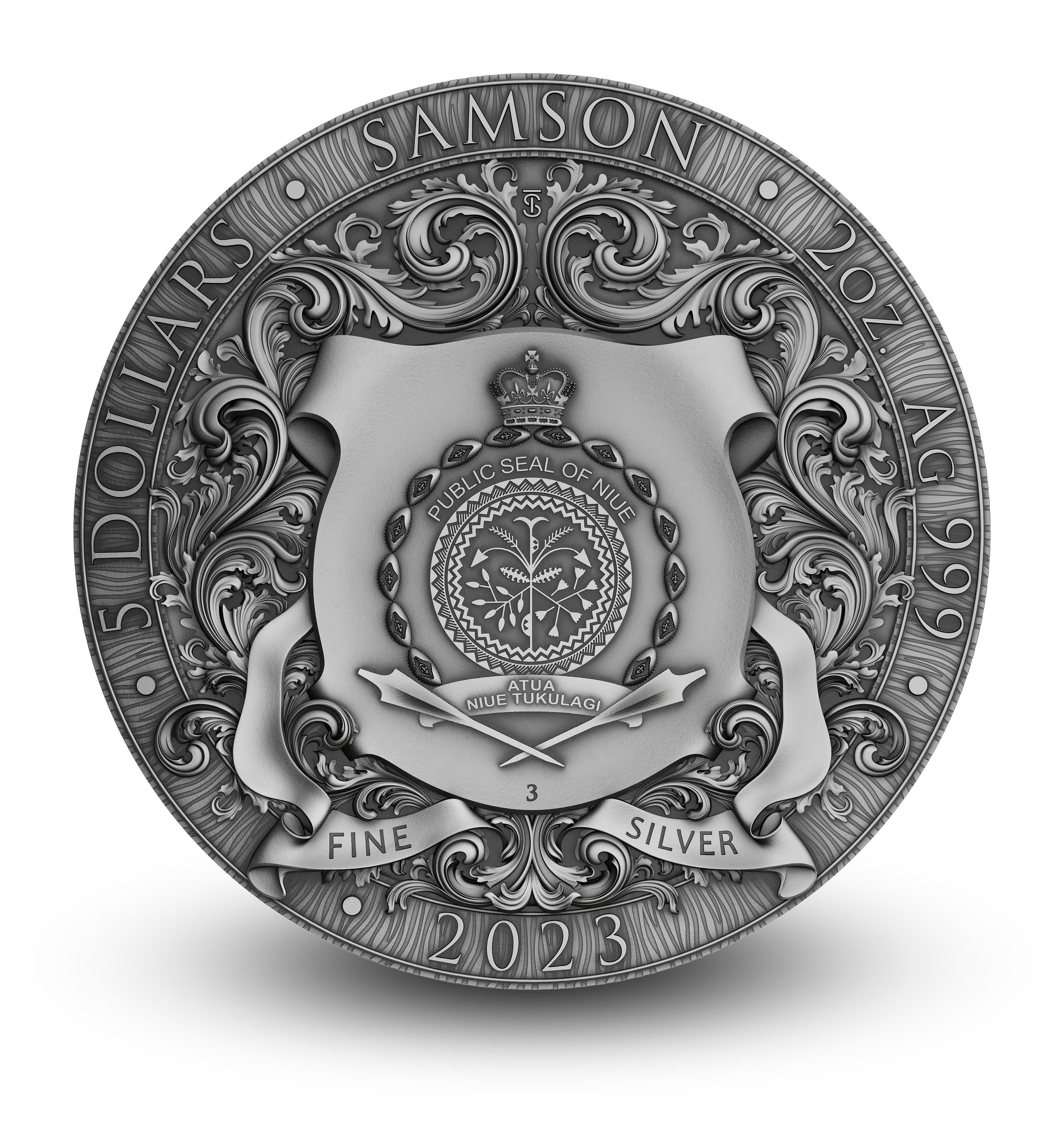 2 oz Silbermünze Samson, Niue 2023 ( T&S | Auflage: 500)